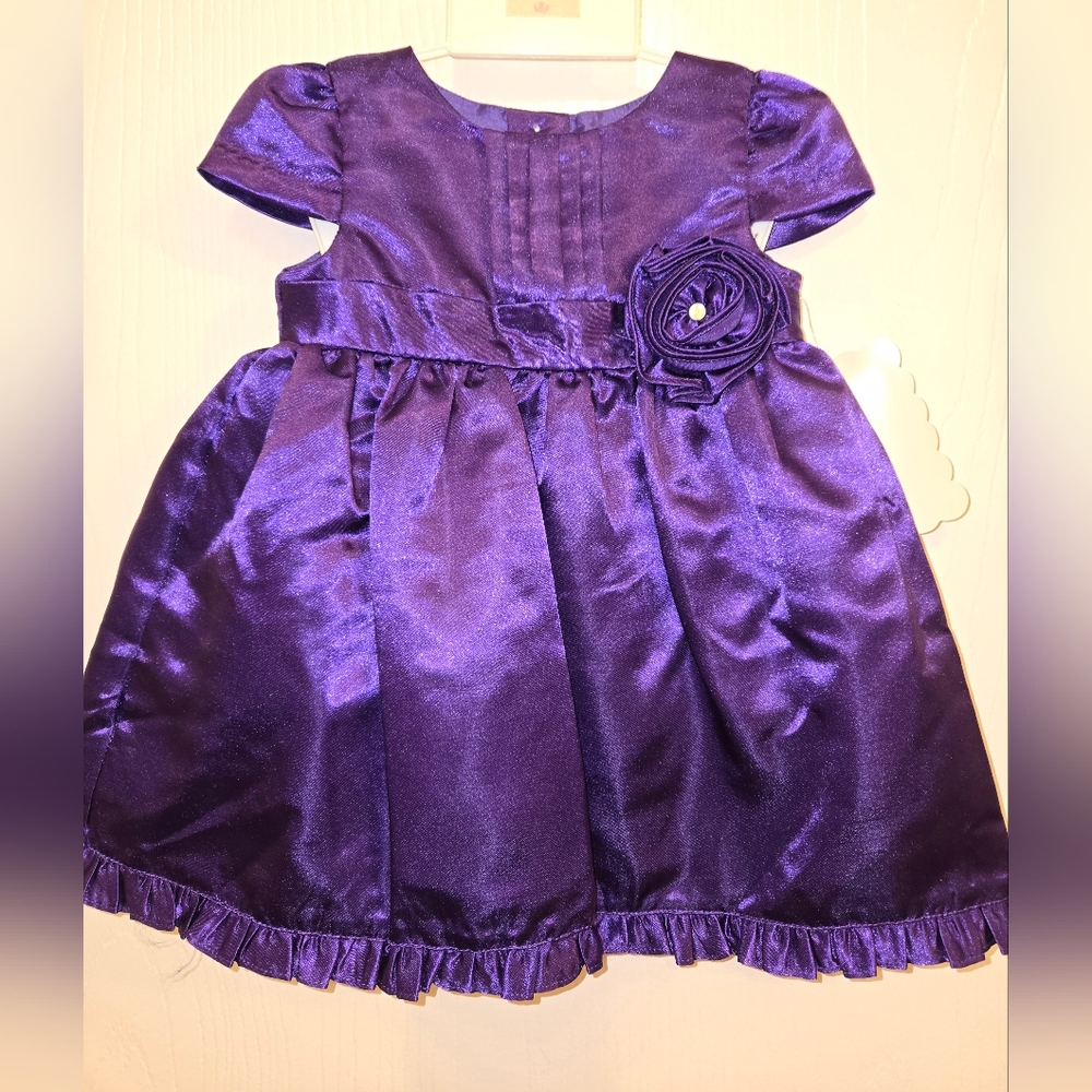 NWT Infant Girl's Chaps Satin Dress, Holiday Dress, Purple, Size 6M